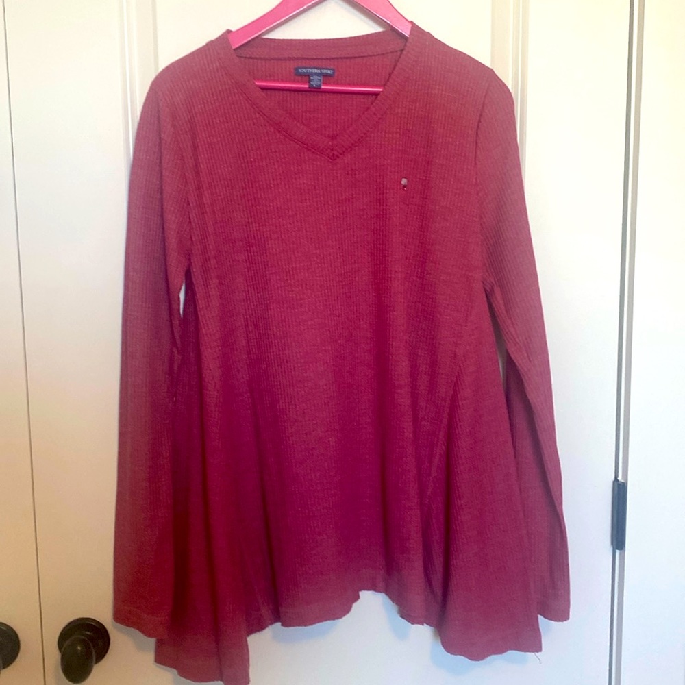 Southern  Shirt V Neck‎ Waffle Weave Swing Top